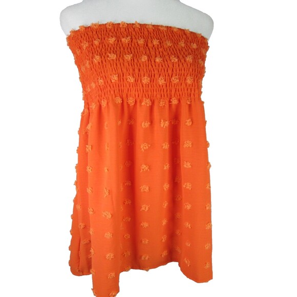 Flamingals Orange Smocked Top XL Swiss Dot Polyester 33-575 - Picture 1 of 10